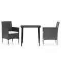 Ensemble à manger de jardin avec coussins 3 pcs noir