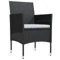 Ensemble à manger de jardin avec coussins 3 pcs noir
