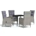 Ensemble à manger de jardin et coussins 5pcs Gris/noir