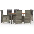 Ensemble à manger jardin et coussins 7 pcs gris rotin