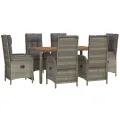 Ensemble à manger jardin et coussins 7 pcs gris rotin