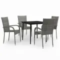 Ensemble à manger de jardin 5 pcs Gris et noir