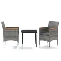 Ensemble à manger de jardin et coussins 3 pcs Gris et noir