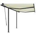Auvent manuel rétractable avec poteaux 3,5x2,5 m Crème