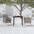 Ensemble à manger de jardin et coussins 3 pcs Gris et noir