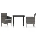 Ensemble à manger de jardin et coussins 3 pcs Gris et noir
