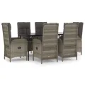 Ensemble à manger jardin et coussins 7 pcs Noir et gris Rotin