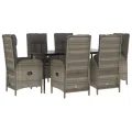 Ensemble à manger jardin et coussins 7 pcs Noir et gris Rotin