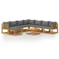 Salon de jardin 9 pcs avec coussin Bois d'acacia solide