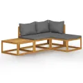 Salon de jardin 4 pcs avec coussin Bois d'acacia solide