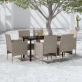 Ensemble à manger de jardin coussins 7 pcs Beige/noir