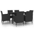 Ensemble à manger de jardin coussins 7 pcs Résine tressée Verre