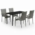 Ensemble à manger de jardin 5 pcs Gris et noir