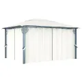 Tonnelle avec rideau et lumières LED 4x3 m Crème Aluminium