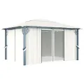 Tonnelle avec rideau et lumières LED 4x3 m Crème Aluminium