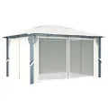 Tonnelle avec rideau et lumières LED 4x3 m Crème Aluminium