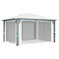 Tonnelle avec rideau et lumières LED 4x3 m Crème Aluminium