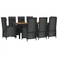 Ensemble à manger jardin 9pcs et coussins noir résine tressée