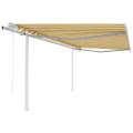 Auvent rétractable automatique et poteaux 4,5x3m Jaune et blanc