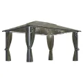 Tonnelle avec rideau et lumières LED 4x3 m Taupe Aluminium
