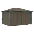 Tonnelle avec rideau et lumières LED 4x3 m Taupe Aluminium