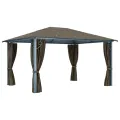Tonnelle avec rideau et lumières LED 4x3 m Taupe Aluminium