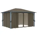 Tonnelle avec rideau et lumières LED 4x3 m Taupe Aluminium