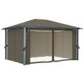 Tonnelle avec rideau et lumières LED 4x3 m Taupe Aluminium