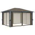 Tonnelle avec rideau et lumières LED 4x3 m Taupe Aluminium