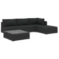 Salon de jardin 5 pcs avec coussins résine tressée noir