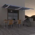 Auvent automatique capteur de vent LED 600x350 cm Bleu et blanc