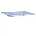 Auvent automatique capteur de vent LED 600x350 cm Bleu et blanc