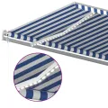 Auvent automatique capteur de vent LED 600x350 cm Bleu et blanc