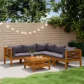 Salon de jardin 6 pcs avec coussin Bois d'acacia solide