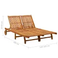 Chaise longue de jardin 2 places avec coussins Acacia solide