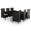 Ensemble à manger de jardin avec coussins 7 pcs Noir