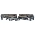 Salon palette de jardin 6 pcs avec coussins gris bois