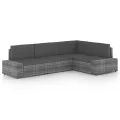 Salon de jardin 4 pcs avec coussins Gris Résine tressée