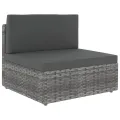 Salon de jardin 4 pcs avec coussins Gris Résine tressée