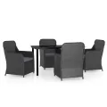 Ensemble à manger de jardin avec coussins 5 pcs Noir