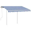 Auvent manuel rétractable avec poteaux 3,5x2,5 m Bleu et blanc