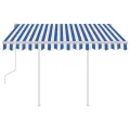 Auvent manuel rétractable avec poteaux 3,5x2,5 m Bleu et blanc