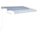 Auvent manuel rétractable avec poteaux 3,5x2,5 m Bleu et blanc