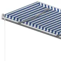 Auvent manuel rétractable avec poteaux 3,5x2,5 m Bleu et blanc
