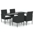 Ensemble à manger de jardin coussins 5pcs Noir Résine tressée