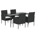 Ensemble à manger de jardin coussins 5pcs Noir Résine tressée