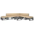 Salon de jardin palette 6pcs avec coussins Pin imprégné de gris