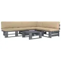 Salon de jardin palette 4pcs avec coussins Pin imprégné de gris