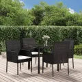 Ensemble à manger de jardin coussins 5pcs Noir Résine tressée