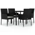 Ensemble à manger de jardin coussins 5pcs Noir Résine tressée